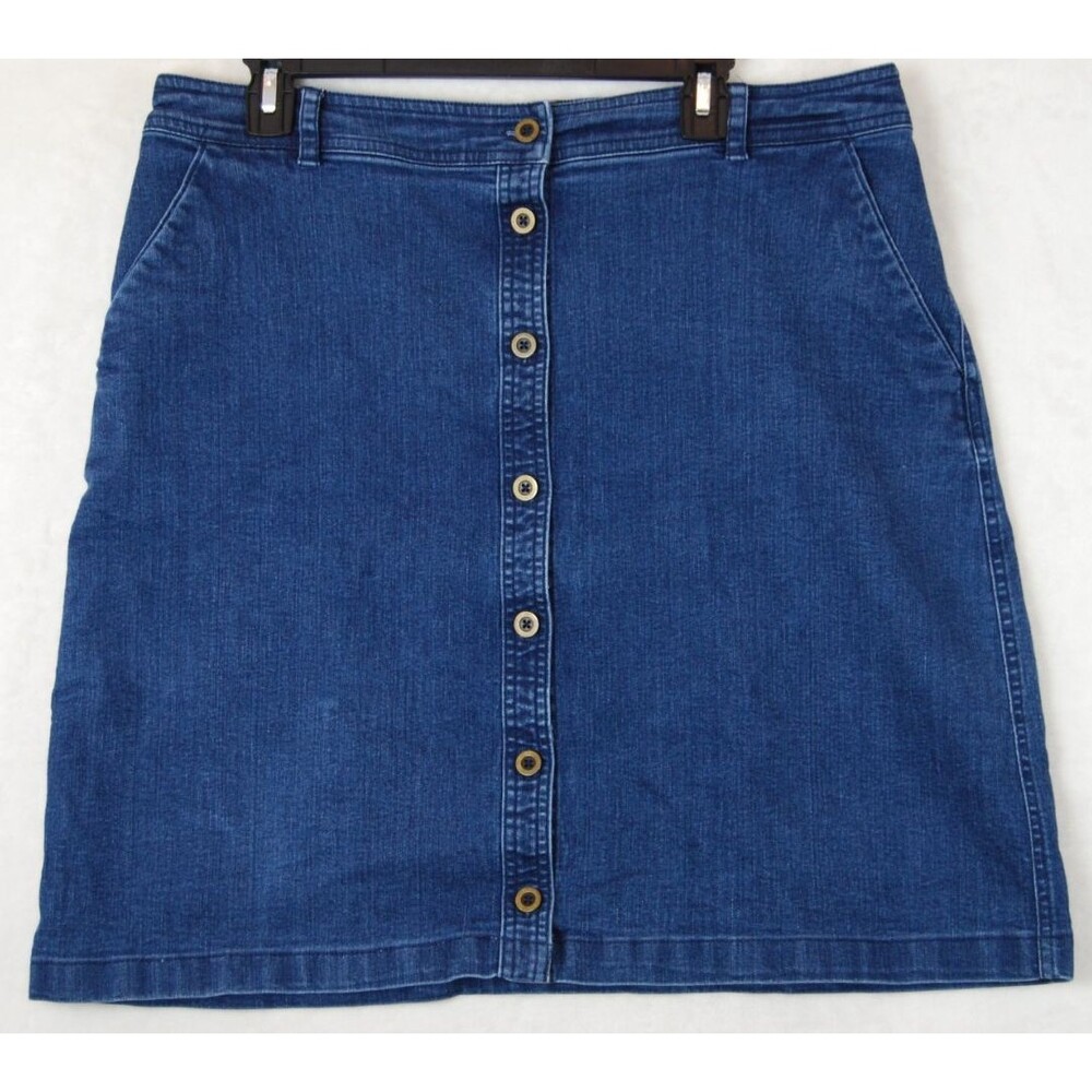 Laura Scott Denim Jean Y2K Midi Skirt 16 Button Up Pockets Elastic Waist Classic